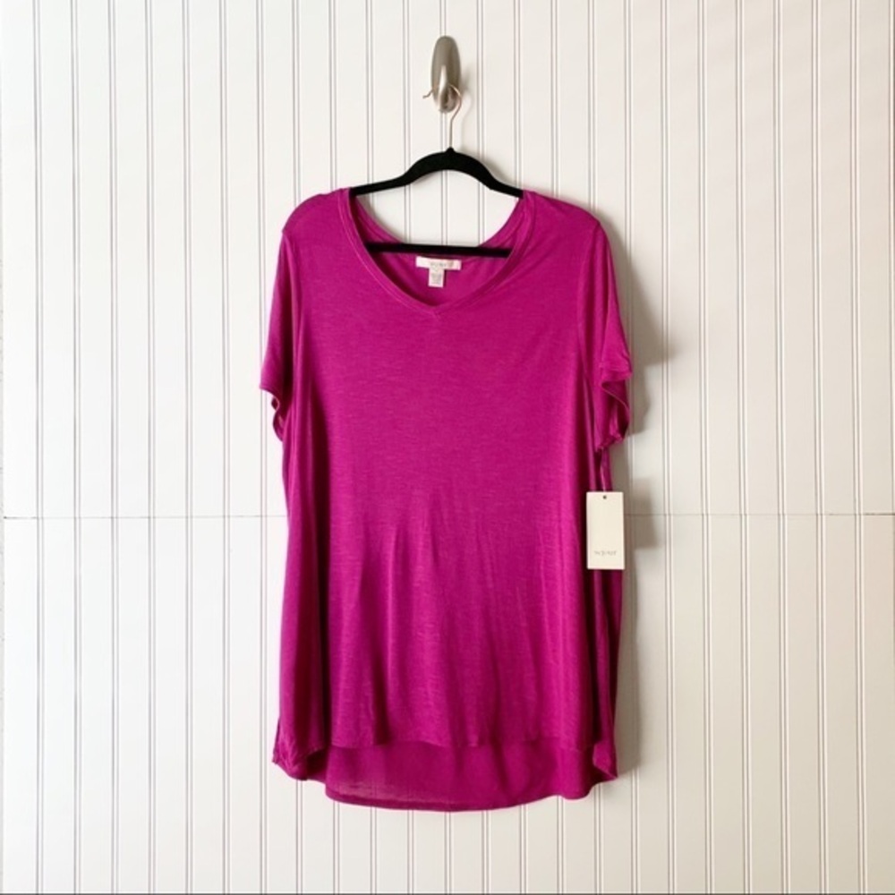 Sejour 0X Solid Purple V Neck Blouse